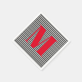 Moderne monogramm rote Schwarz-weiße Streifen Serviette (Ecke)