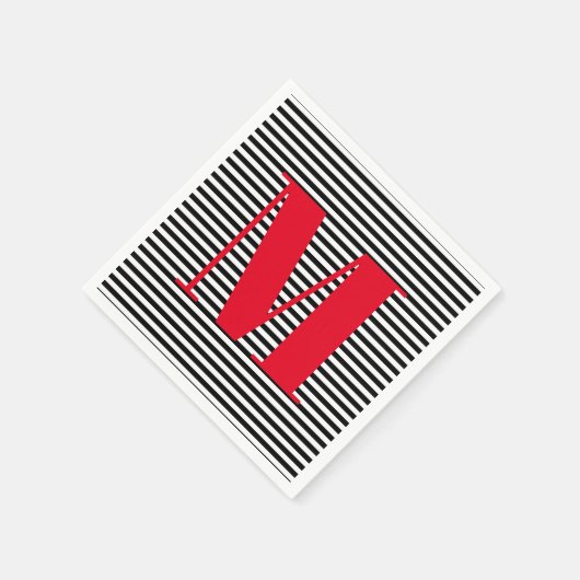 Moderne monogramm rote Schwarz-weiße Streifen Serviette (Ecke)