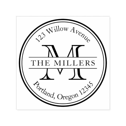 Moderne Monogramm-Rundgrenzname Rücksendeadresse Permastempel (Design)