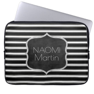 Moderne Monogramm-| schicke schwarze u. weiße Laptopschutzhülle