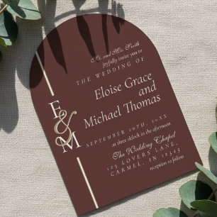 Moderne Monogramm-Schrift Tiefrote Arch-Braut Hoch Einladung