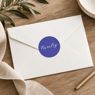 Moderne Monogramm-Schriftzug Name Blau Runder Aufkleber