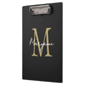Moderne Monogramm Schwarz Gold Klemmbrett (Links)