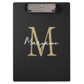 Moderne Monogramm Schwarz Gold Klemmbrett (Vorderseite)