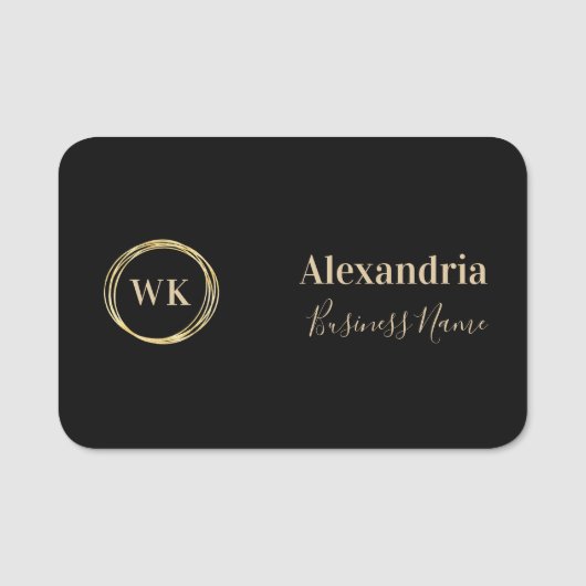 Moderne Monogramm Schwarz Gold Mitarbeiter Namensschild (Vorderseite)