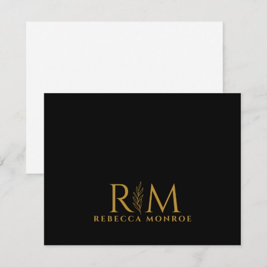 Moderne Monogramm Schwarz Gold Name Mitteilungskarte (Vorne/Hinten)