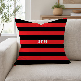Moderne Monogramm Schwarz-Rot-Gestreift Kissen