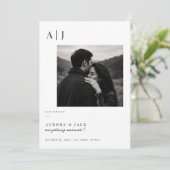 Moderne Monogramm Schwarz-Weiß-Foto Save The Date (Stehend Vorderseite)