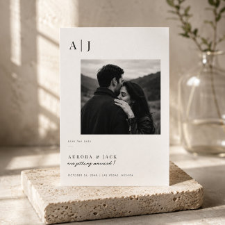 Moderne Monogramm Schwarz-Weiß-Foto Save The Date