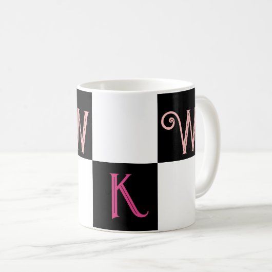 Moderne Monogramm Schwarz/Weiß Kaffeetasse (VorderseiteRechts)