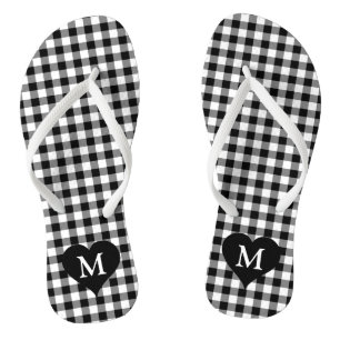 Moderne Monogramm Schwarz-Weiß Karos Badesandalen