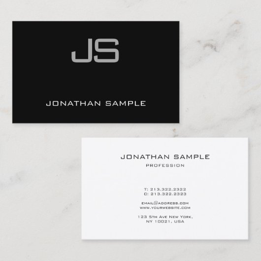 Moderne Monogramm Schwarz/Weiß Schlichte Kunst Visitenkarte (Vorne/Hinten)
