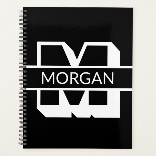 Moderne monogramm-schwarz-weiße fette Typografie Planer (Vorderseite)