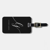 Moderne Monogramm-Schwarz-weiße Kalligraphieinitia Gepäckanhänger (Vorderseite horizontal)