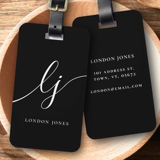 Moderne Monogramm-Schwarz-weiße Kalligraphieinitia Gepäckanhänger