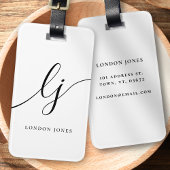 Moderne Monogramm-Schwarz-weiße Kalligraphieinitia Gepäckanhänger