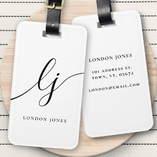 Moderne Monogramm-Schwarz-weiße Kalligraphieinitia Gepäckanhänger
