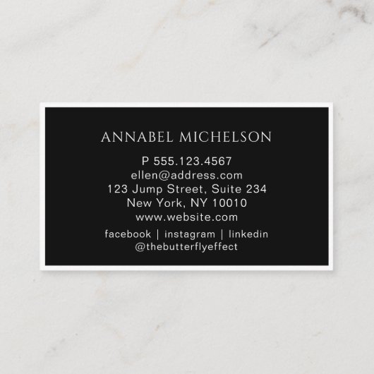 Moderne, Monogramm, schwarze Visitenkarte (Rückseite)