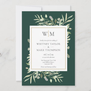 Moderne Monogramm-Smaragdgrüne Hochzeit Einladung