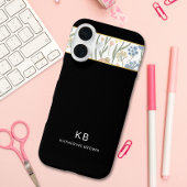 Moderne Monogramm Süßes schwarzes Blumenmuster Case-Mate iPhone Hülle