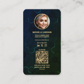 Moderne Monogramm-Technologie Beruflich grün Visitenkarte (Rückseite)