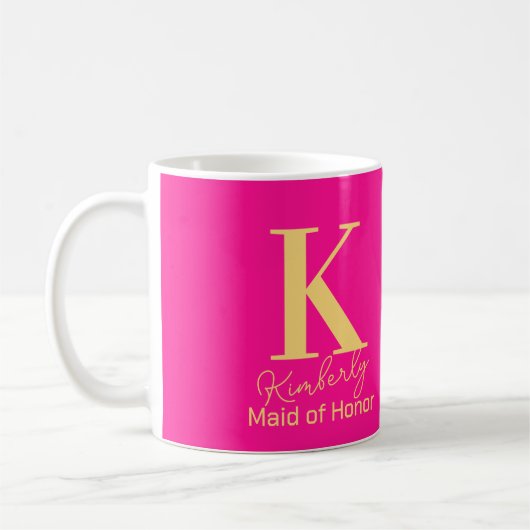 Moderne Monogramm-Trauzeugin Hot Pink Kaffeetasse (Links)