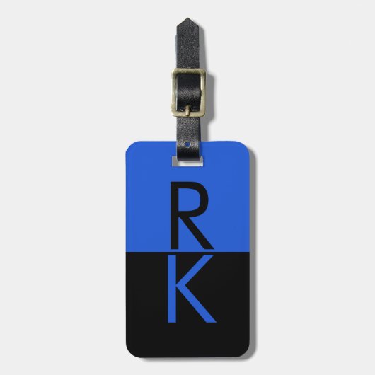 Moderne Monogramm Typografie Blau Schwarz Personal Gepäckanhänger (Vorderseite vertikal)