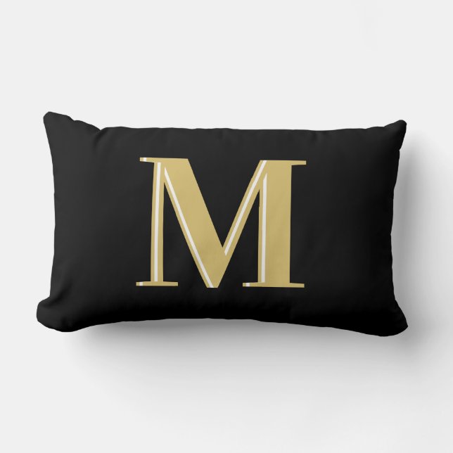 Moderne Monogramm Typografie Gold schwarz Lendenkissen (Vorderseite)