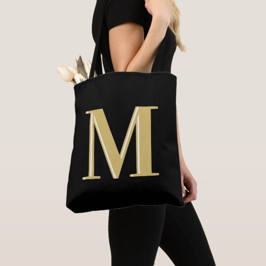 Moderne Monogramm Typografie Gold schwarz Tasche (Von Nahem)