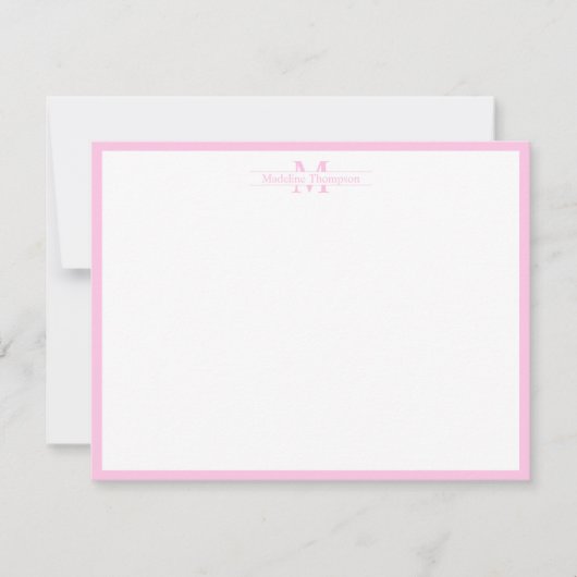 Moderne Monogramm Typografie Rosa Border Mitteilungskarte (Vorderseite)