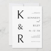 Moderne Monogramm Typografie Schwarz-weiß QR Hochz Einladung (Vorderseite)