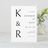 Moderne Monogramm Typografie Schwarz-weiß QR Hochz Einladung (Stehend Vorderseite)