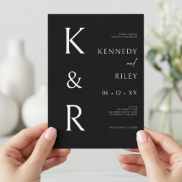 Moderne Monogramm Typografie Schwarz-weiß QR Hochz Einladung
