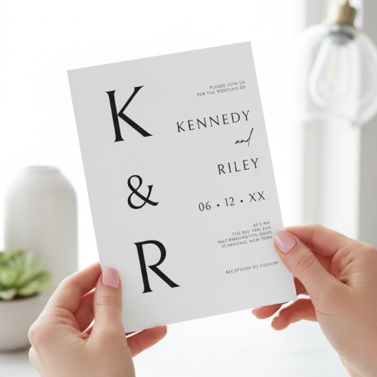 Moderne Monogramm Typografie Schwarz-weiß QR Hochz Einladung