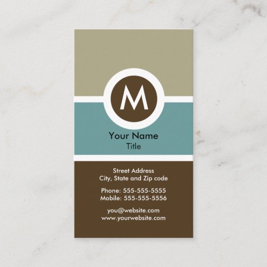 Moderne Monogramm-Visitenkarte - Blau/Brown Visitenkarte (Vorderseite)