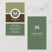 Moderne Monogramm-Visitenkarte - Grün/Brown Visitenkarte (Vorne/Hinten)