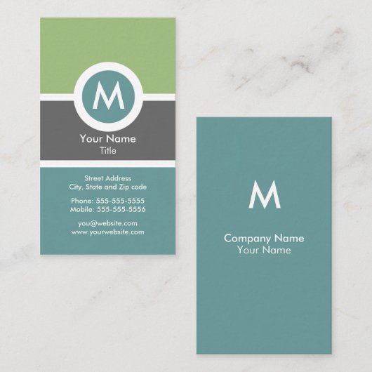 Moderne Monogramm-Visitenkarte Visitenkarte (Vorne/Hinten)