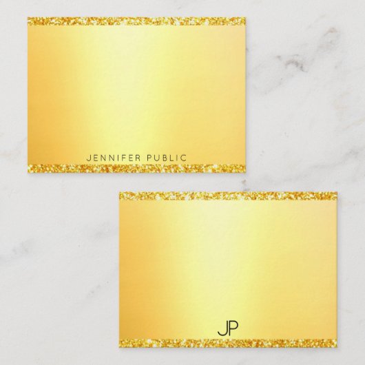 Moderne Monogramm-Vorlage Eleganter Gold-Glitzer Mitteilungskarte (Vorne/Hinten)