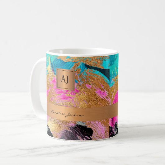 Moderne, monogrammatikalische goldfarbene abstrakt kaffeetasse (Vorderseite Links)