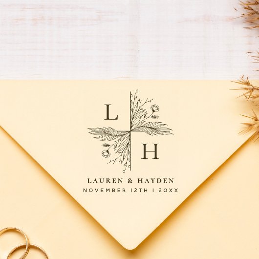 Moderne Monogramme | Elegant, floral Save the Date Gummistempel