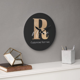 Moderne monogrammierte Anfangsbuchstabe R & Name P Große Wanduhr