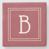 Moderne monogrammierte einfache Initiale Rot Weiß Steinuntersetzer (Vorderseite)