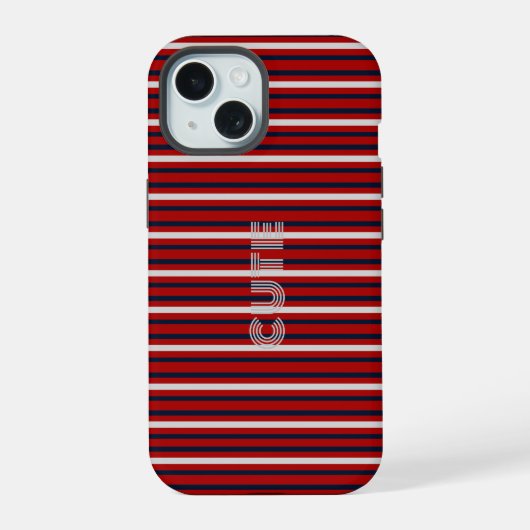 Moderne monogrammierte gestreifte iPhone 15 hülle (Rückseite)