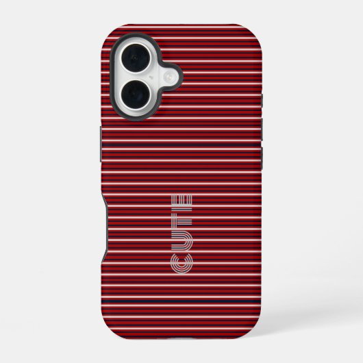 Moderne monogrammierte gestreifte iPhone 16 hülle (Rückseite)