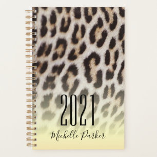 Moderne monogrammierte Gold-Leopardenprint Planer