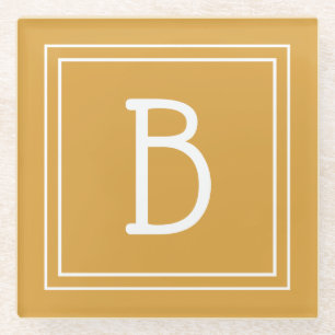 Moderne monogrammierte goldgelbe und weiße Initial Glasuntersetzer
