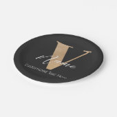 Moderne monogrammierte Initiale V und Name persona Pappteller (Schrägansicht)