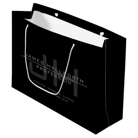 Moderne monogrammierte Initialen (oder anderer Tex Große Geschenktüte (Vorderseite Schrägansicht)