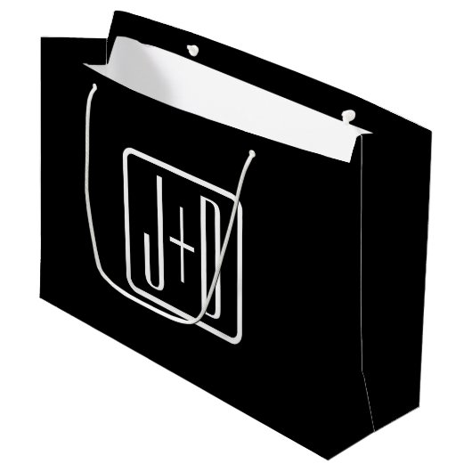 Moderne monogrammierte Initialen | Schwarz & Weiß Große Geschenktüte (Vorderseite Schrägansicht)