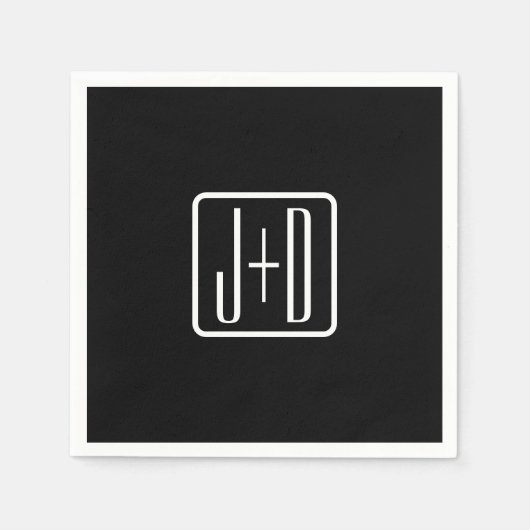 Moderne monogrammierte Initialen | Schwarz & Weiß Serviette (Vorderseite)